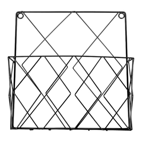 Warmhm Metal Wire Wall Mounted Magazine Holder, Wall Hanging Organizer holder for Files, Newspapers, Magazines for Office, Home Organization (Black, 10.41X10.02X2.75in)