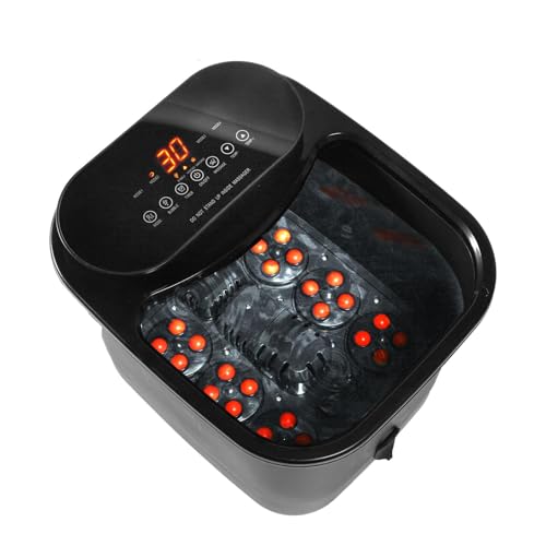 Foot Spa Bath Massager with Heat and Bubbles - Electric Foot Soaking Basin with Motorized Shiatsu Massage Rollers Adjustable Time & Temperature (Black)