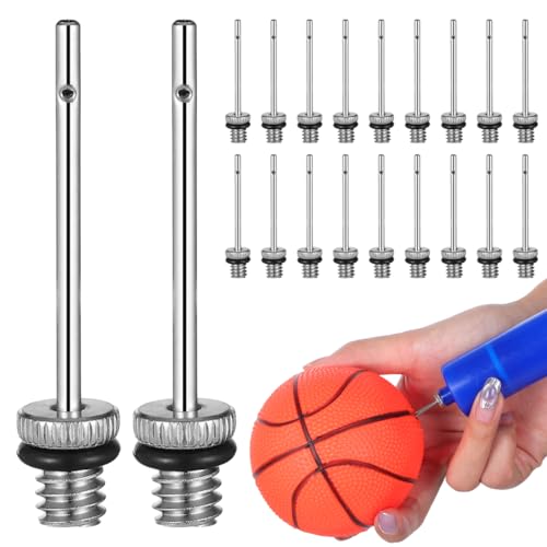 POPETPOP 20 Pcs Ball Pump Needles, Multifunctional Inflator Needles with O-Ring for Basketball, Football, Volleyball and Other Sports Balls - Suitable for Hand & Electric Pump