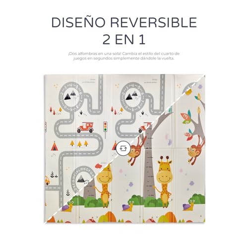 MS Fancy Tapete de jogos para bebé, 180 x 200 cm, frente e verso, tapete muito acolchoado (1,5 cm de espessura), dobrável e com saco de transporte