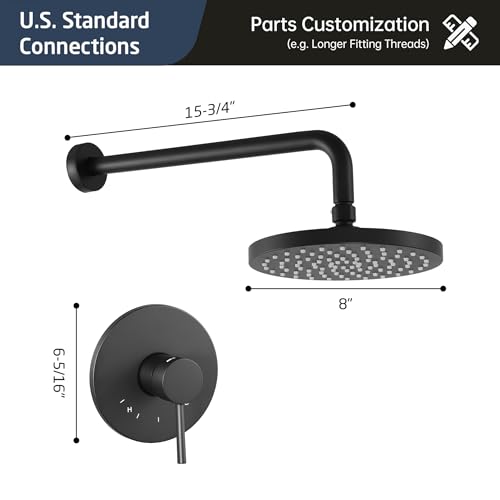 KES Shower Faucets Sets Complete, Rain Shower Head Shower Valve and Trim Kit Pressure Balance Wall Mount Shower System Matte Black, XB6202F18-BK miniatura 6