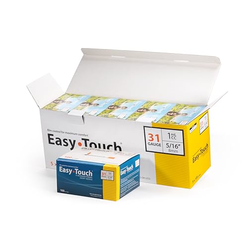 Image of EasyTouch U-100 Insulin Syringes (31G 1.0cc 5 /16 inch) - 500ct. | Case Pack, 100 Unit Capacity, 5 /16 inch Needle Length, Bold Markings for Accurate Dosing, Disposable, Box of 500