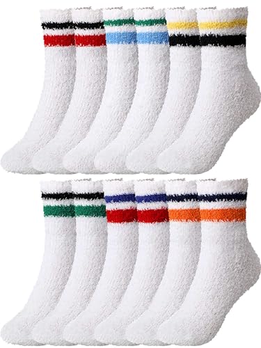 Geyoga 6 Pairs Fuzzy Socks for Women Gifts Winter Cozy Fluffy Slipper Socks Valentines Gift for Men(Retro Color,Modern Style)