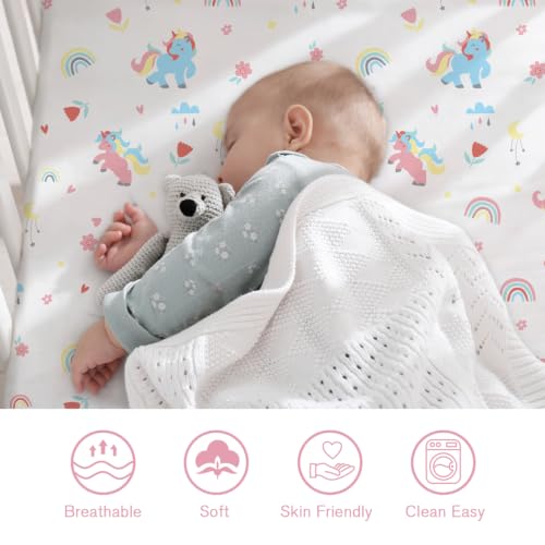Image of Little Grape Land Crib Sheets for Girls, 2pk Baby Crib Fitted Sheet for Standard Size Crib and Toddler Mattress, Super Soft Baby Sheet
