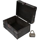 ULTECHNOVO Cofre de Madera Vintage Cerradura de Combinación 3 Dígitos, Caja de Joyería Retro Gris Antiguo, Caja de Baratijas Compacta para Almacenamiento y Decoración en Hogar y Fotografía