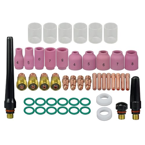 Kit de lentes de gas, corte Pyrex TIG Stubby, DB SR WP 17 18 26 antorcha de soldadura Tig 49pcs