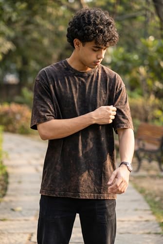 Image of boffi ... 100% Cotton Oversized T-Shirt Unisex Drop Shoulder Dye Washed Street Look Black Pack of 1