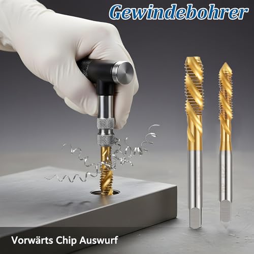 DOPENSPI 5 Stück Gewindeschneider Bit Set,HSS Titan Gewindebohrer Satz M3 M4 M5 M6 M8 Metric Gewinde Einschnittgewindebohrer Fertigschneider Maschinengewindebohrer Bit für Metall Kunststoff Holz