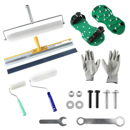 Hanured® Bodenbeschichtung Set, Entlüftungswalze, Farbroller, Nagelschuhe ausgleichsmasse, Zementboden Nivellierwerkzeuge