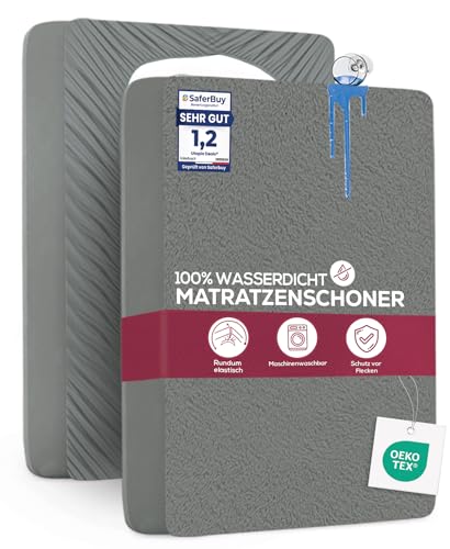 Utopia Bedding Matratzenschoner 180 x 200 x 40 cm Wasserdicht, Oeko-TEX Zertifiziert Matratzenauflage Atmungsaktive, Matratzenschutz, Rundum Elastisch Grau
