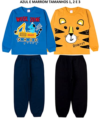 Kit 2 Conjunto Moletom Infantil Menino Roupa Atacado (6, Azul - Marrom)