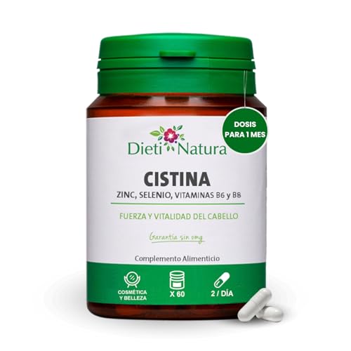Dieti Natura 60 Cápsulas de Cistina para el Cabello con Vitamina B6 - Vitaminas para el Cabello Mujer y Hombre - Previene la Caída del Cabello - Hair Vitamins para el Cabello - Sin OGM