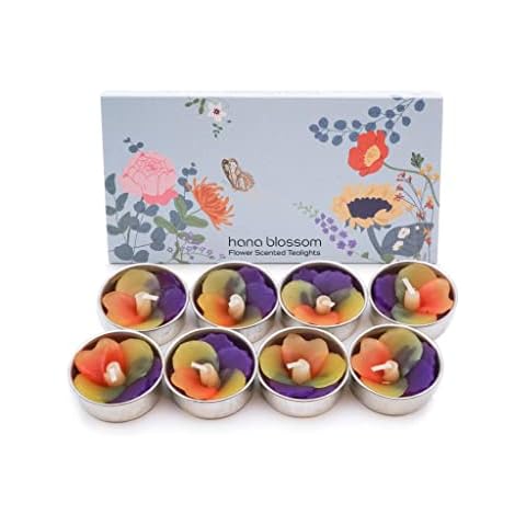 8 handmade purple Pansy scented tealights with Neroli essential oil in a botanical gift box Cover