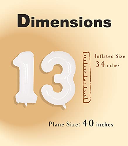 Image of SUWEN 40 Inch White Large 13 Balloon Number Big Foil Helium Numbers 0-9 | Giant Jumbo Happy 13th Birthday Party Decorations for Men or Women Huge Mylar 31 Anniversary Party Supplies