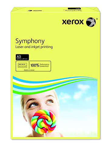 Xerox 003R91957 farbiges Druckerpapier Kopierpapier Symphony pastell, Din A3, 80 g/m², 500 Blatt, für Farblaser- und Inkjetdrucker bestens geeignet, gelb