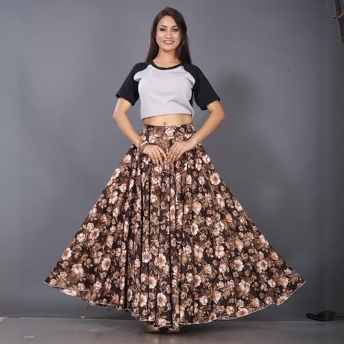 Image of JYESHTA Women's American Crepe Flared A Line Stitched Long Skirt with 12 Mtr Flare 40 in Height | Skirts for Women Long Length | Long Skirts for Girls