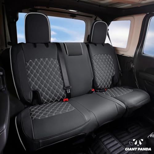 Image of GIANT PANDA Jeep Wrangler 4 Door JL 2018-2026 Full Set Car Seat Covers for Sahara Sport Rubicon Willys Without Rear Cup Holder, Customized Faux Leather - (Black+Gray)