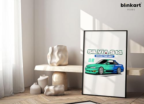 Image of BLINKART Nissan Silvia S14 CarFramed Posters Gift Items Boys Room Wall Decoration Bedroom Office Studio Synthetic Wood Frame & Acrylic Glass Ready to Hang - 18x12 Inch, (A4 Size) - CAR-172