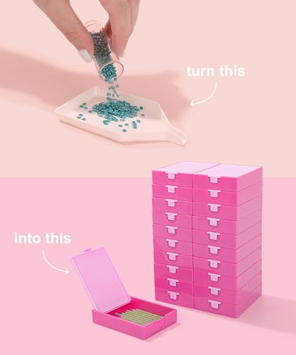 Image of CATEARED 2-in-1 Diamond Art Storage Containers,Anti-static Diamond Art Trays With Lids Diamond Art Accessories, 2-in-1 Storage, Bead Storage & Line-Up, Box Package (Pink, 20 piece Tray Kit)