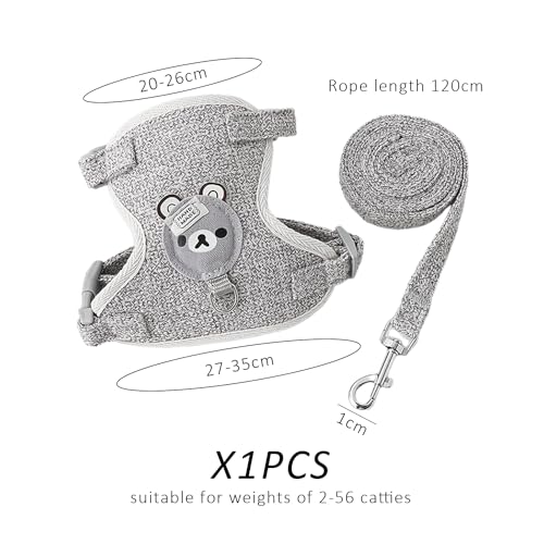 1 Stück Kaninchenleine, Kaninchenzubehör, Geschirre, Halsbänder Und Leinen Für Kleintiere, Geschirr Mit Leine, Kaninchengeschirr. Verstellbare Haustierleine, Atmungsaktives Geschirr (Grau)