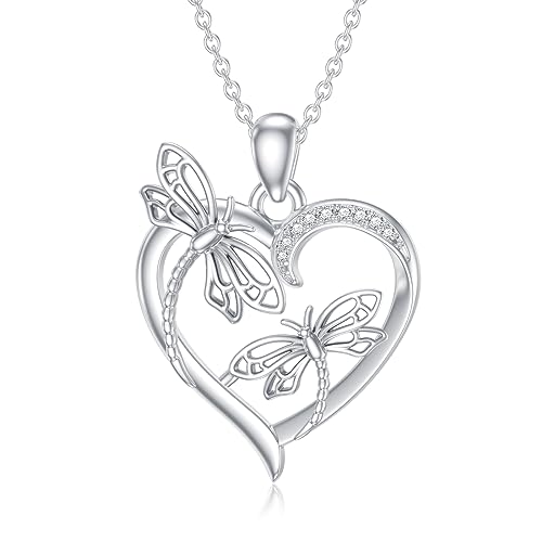 Diamond Dragonfly Necklace for Women in Sterling Silver Dragonfly Pendant Gift for Christmas Mother's Day Anniversary Birthday Jewelry Gifts for Her