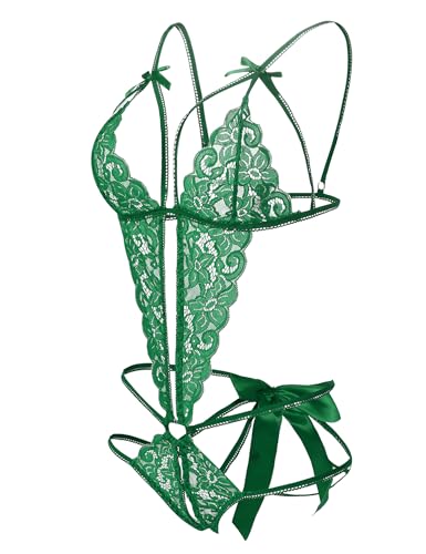 Image of Donnalla Women's Deep V Lace Teddy One Piece Lingerie Cutout Strappy Lingerie