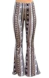 Daisy Del Sol High Waist Comfy Stretch Boho 70s Bell Bottom Fit to Flare Lounge Yoga Pants (L, Mocha)