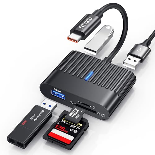 RAVIAD Lector Tarjetas SD USB C, 5 in 1 USB C a Lector Tarjetas Micro SD con Puerto USB 3.0, Ranura SD, TF y 2 Puertos USB 2.0, Compatible iPhone 15 Plus/Pro MAX, MacBook, Pad Pro/Air, Galaxy S24