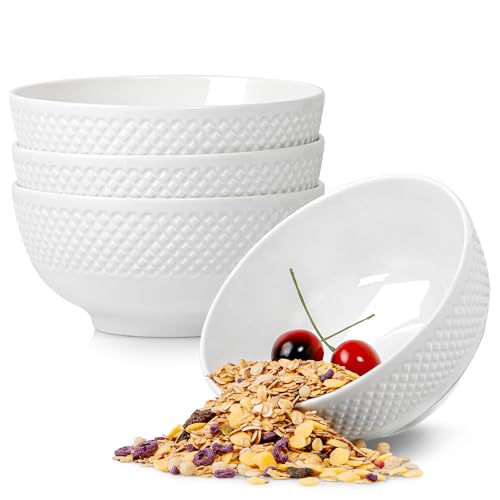 NUTRIUPS Cereal Bowls, 700ml Soup Bowl Set, 15x7cm Ceramic White Breakfast Bowl, Microwavable, 4pcs