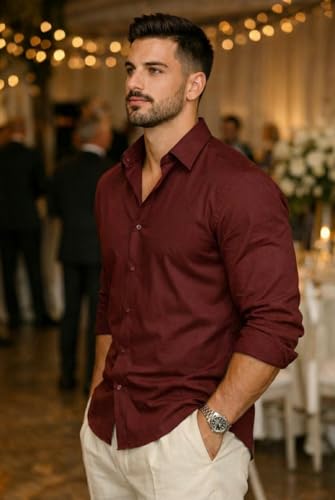 Image of IndoPrimo Men's Cotton Shirt with Stylish Full Sleeves Spread Collared Neck Solid Pattern Western Style Classic Fit and Standard Length | Casual Shirt for Man