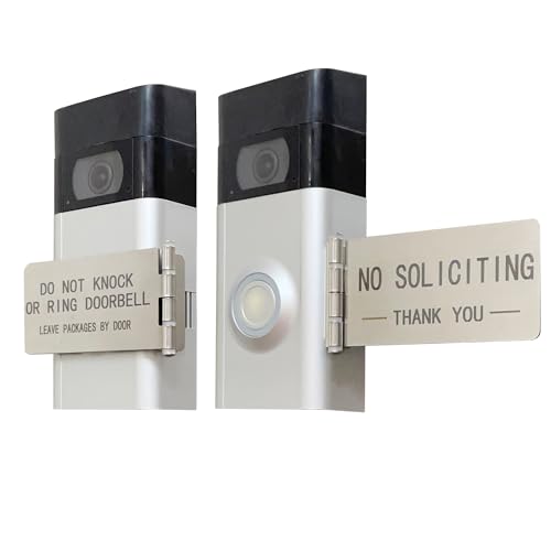 Image of LJSCARE Front Door No Soliciting Sign & Do Not Knock Or Ring Doorbell Sign - Easy to Install on Doorbells - Prevents the Doorbell From Ringing While Napping or at Work (Silver - Right Side Mount)