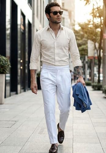 Image of IndoPrimo Men's Striped Shirt | Premium Slim Fit Full Sleeve Formal Casual Shirt | Button-Down Cotton Shirt for Office