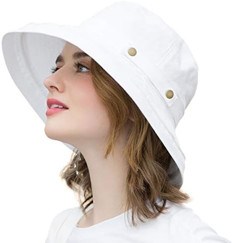 Somaler Womens Cotton Wide Brim Sun Hats UPF53+ UV Packable Beach Hat Summer Bucket Cap for Travel