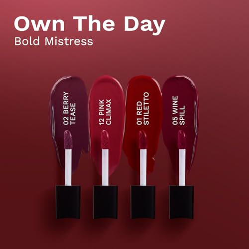 Image of Pilgrim Matte Mini Liquid Lipstick 4 in 1 Pack Smudgeproof, Hydrating & Lightweight (Bold Mistress, 4 ml)
