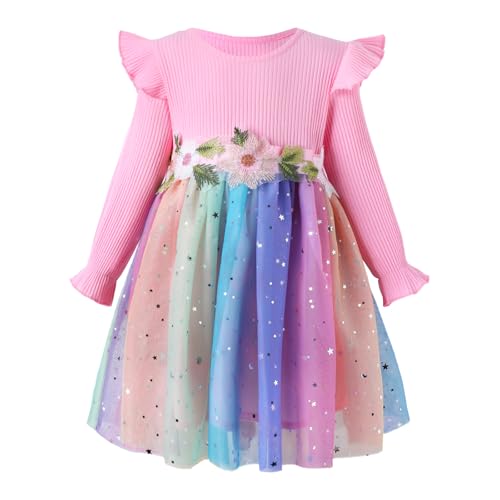 Image of HILEELANG Little Flower Girl Tulle Tutu Dress Easter Cotton Ribbed Birthday Wedding Party Princess Dresses