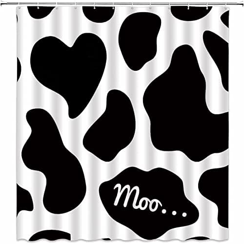 Cow Print Shower Curtain Black White Creative Milk Cow Pattern Funny Farm Animal Skin Pink Classic Farmhouse Vintage Rustic Western Fabric Bathroom Decor Set with Hooks,(70" WX70 H)