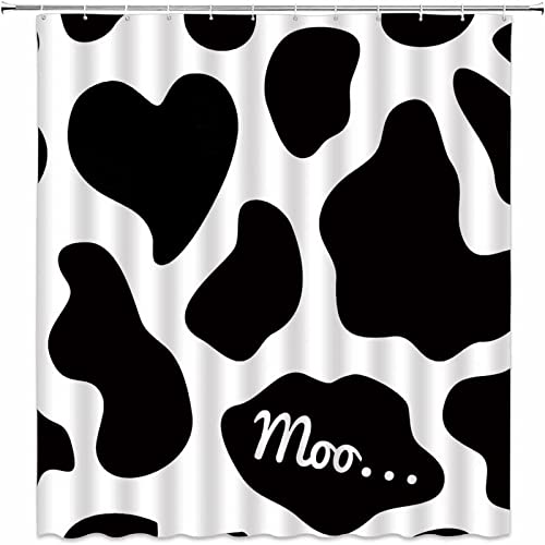 Cow Print Shower Curtain Black White Creative Milk Cow Pattern Funny Farm Animal Skin Pink Classic Farmhouse Vintage Rustic Western Fabric Bathroom Decor Set With Hooks,(70" Wx70 H) #TOP2