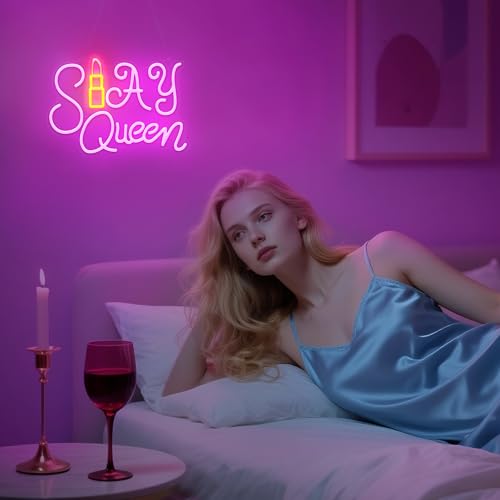 Image of Slay Queen Neon Sign, Light Up Preppy Girl Room Decor LED Night Light for Wall, Aesthetic Bedroom Stuff for Girls Women Bestie, Y2K Party Dorm Birthday Xmas Gifts