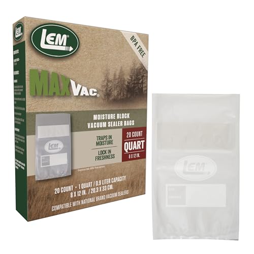 LEM Products MaxVac Moisture Stop Vacuum Bags BPA-Free Puncture-Resistant 8 x 12 Inches 20 Count