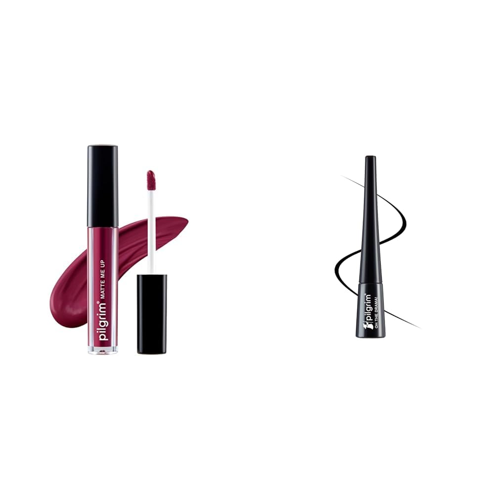 Pilgrim Liquid Matte Lipstick - Wine Spill & Black Scandal Eyeliner Pencil Intense Matte Finish Smudge Proof Pencil Enriched With Argan Oil 3.50Ml-image-14