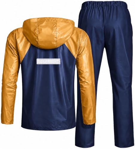Image of Mens Raincoat Suit with Pant Set Vivaure Series | Waterproof Lightweight Breathable Rain Wear | Elastic Cuff & Waterproof Zipper Raincoat for men waterproof