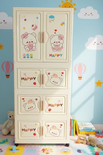 Image of Mevigo 4- Door Plastic Wardrobe for Kids| Almirah and Wardrobe for Baby Clothes| Modular Storage Cabinet with Wheel Organizer for Cupboard Rack for Clothes /Shoes /Books /Toy -White-K70213