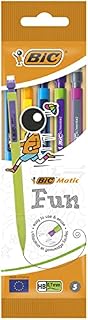 BIC Matic Fun, HB Mechanical Pencils and Eraser, Assorted Barrel Colours with Fine ,Yellow,Blue,Green,White,Pink,Point (0.7mm), Pack of 5,Yellow,Blue,Green,White,Pink