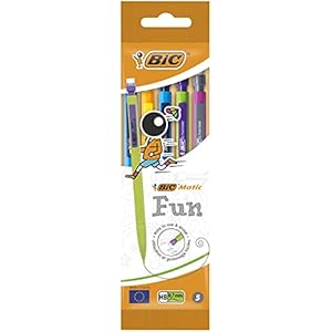 BIC Matic Fun 0,7 mm HB Vulpotloden – Verschillende Kleuren Lichaam, Pak van 5 Stuks