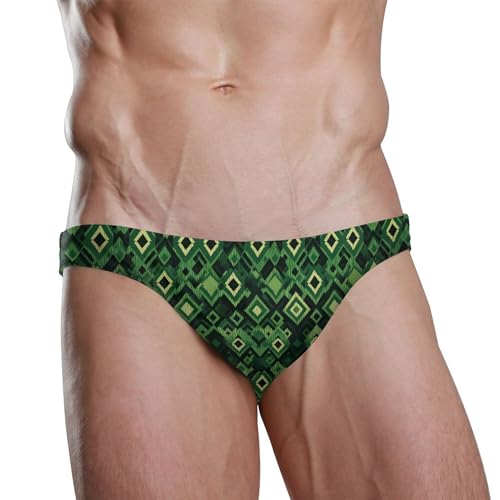 Green and Black Squares Swim Briefs for Men Swimsuit Bikini Swimwear S B04050402