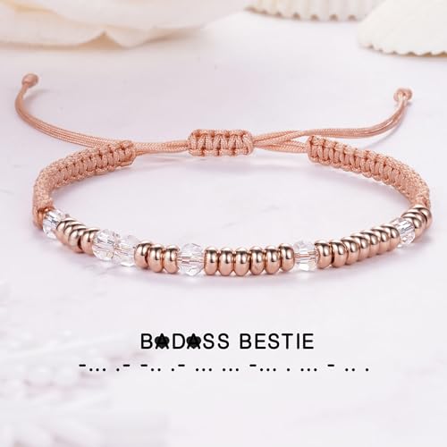 Btysun Morse Code Bracelets for Women Christmas Gift Stocking Stuffers for Teens Pink Braided Bracelets Inspirational Best Friend Birthday Gifts for Her High School Graduation Gifts for Her 2025 Mom Bracelet Jewelry