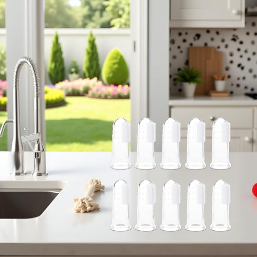 Image of 10Pcs White Dog Finger Toothbrush Food Grade Soft Bristles Pet Toothbrush, Soft Silicone Cat Toothbrush Washable and Comfortable Dog Toothbrushes