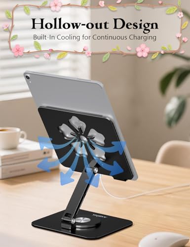 Image of Rotating Tablet Stand for Desk, Aluminum Office Desk Accessories for Women Moms iPad Gifts Home Office Portable Monitor Stand for iPad, Compatible with iPad Pro, Air,Kindle, 4-12.9 inch,Black