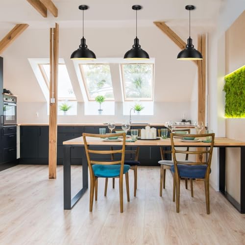 MgLoyht Pendant Lights, Farmhouse Pendant Lamp with Metal Shade (White Inside), Matte Black Industrial Pendant Lighting for Kitchen Island, Dining Room, Bedroom, Hallway by MgLoyht - Image 4