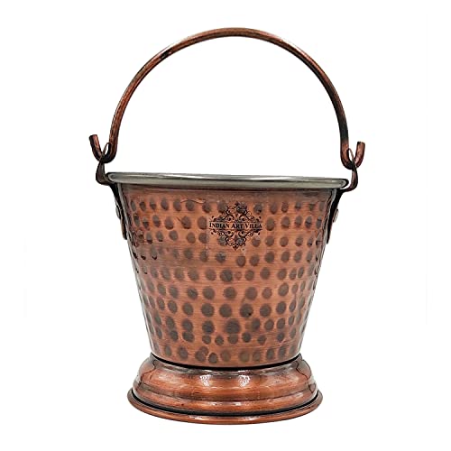 Image of Indian Art Villa Steel Copper Hammered Design Antique Dark Tone Bucket, Serveware & Tableware for Home, Hotel & Restaurants, Volume-300 ML